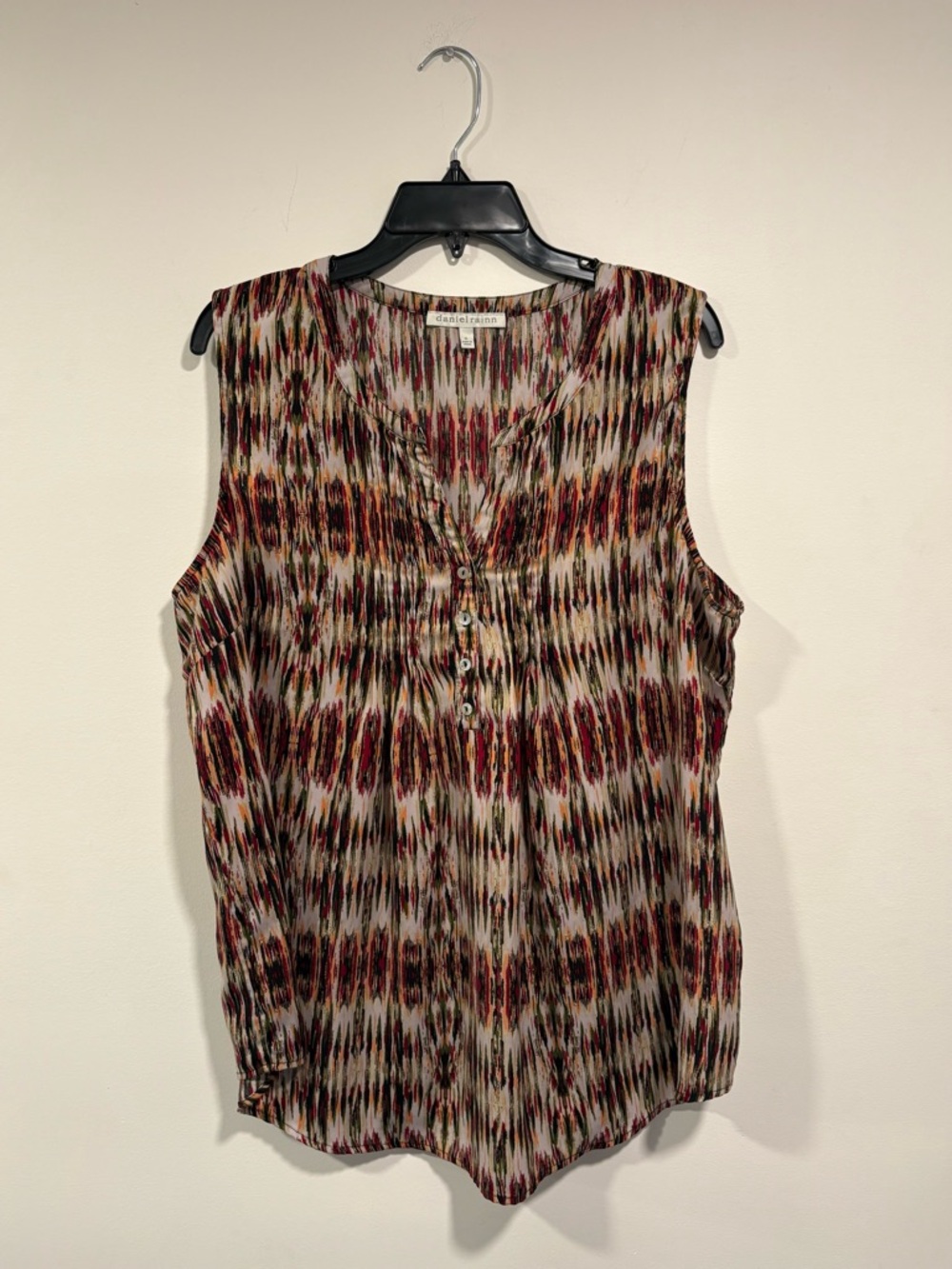 Daniel Rainn Multicolor Sleeveless V-Neck Ikat Print Top